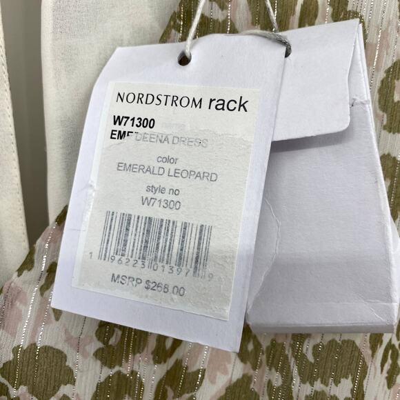 Walter Baker Deena Dress Surplice Faux Wrap Cream Tan Leopard Print NEW Womens L - Picture 9 of 11